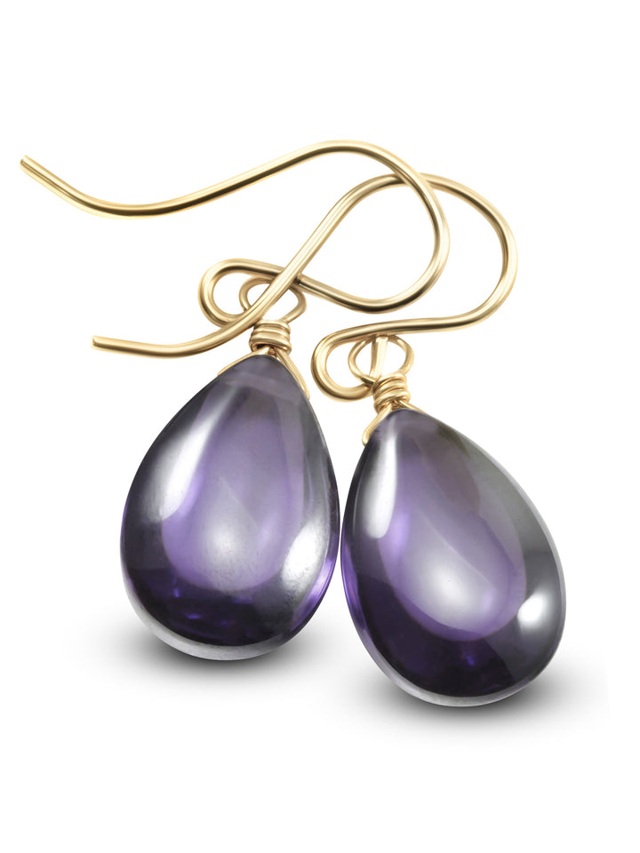 Purple Amethyst Cubic Zirconia Earrings Smooth Teardrop AAA CZ Sterling Silver or 14k Solid Gold or Filled Simple Dainty Lightweight Drops