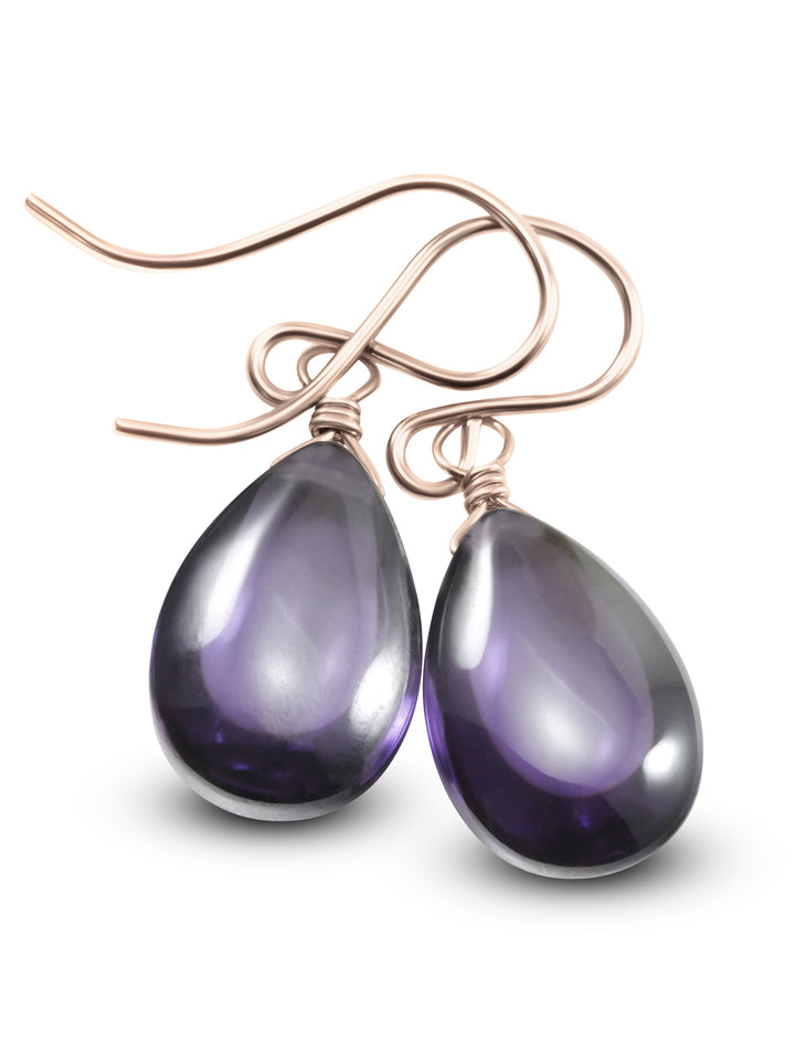 Purple Amethyst Cubic Zirconia Earrings Smooth Teardrop AAA CZ Sterling Silver or 14k Solid Gold or Filled Simple Dainty Lightweight Drops