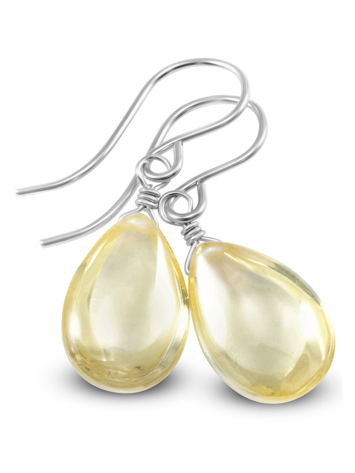 Cubic Zirconia Earrings Sterling Silver or 14k Gold Champagne Smooth 1.1 Inches