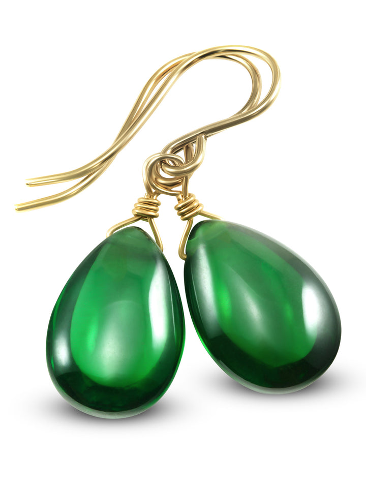 Cubic Zirconia Earrings Sterling Silver or 14k Gold Green Smooth 1 Inches