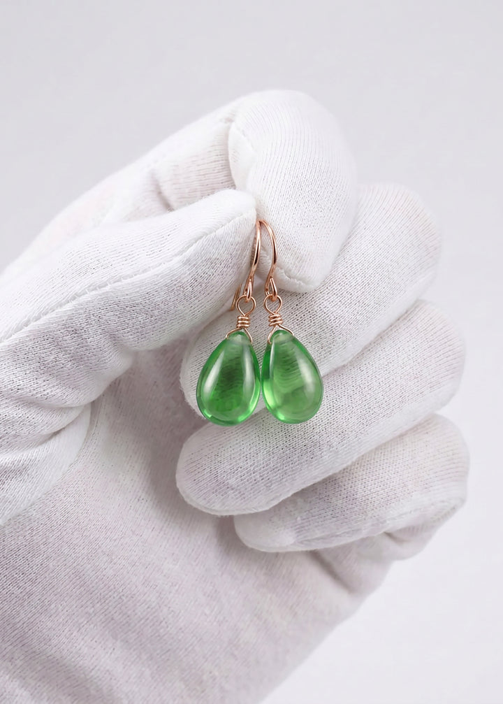 Peridot Green Cubic Zirconia Earrings Smooth Teardrop AAA CZ  Sterling Silver or 14k Solid Gold or Filled Simple Pear Shaped Drops Classic