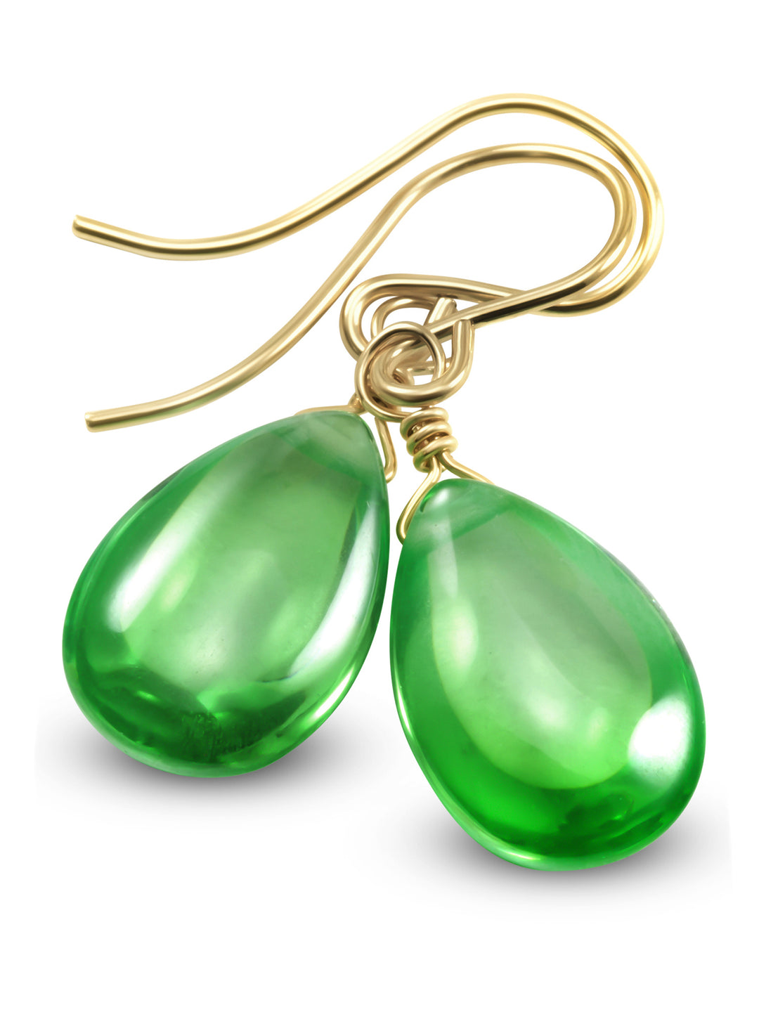 Peridot Green Cubic Zirconia Earrings Smooth Teardrop AAA CZ  Sterling Silver or 14k Solid Gold or Filled Simple Pear Shaped Drops Classic