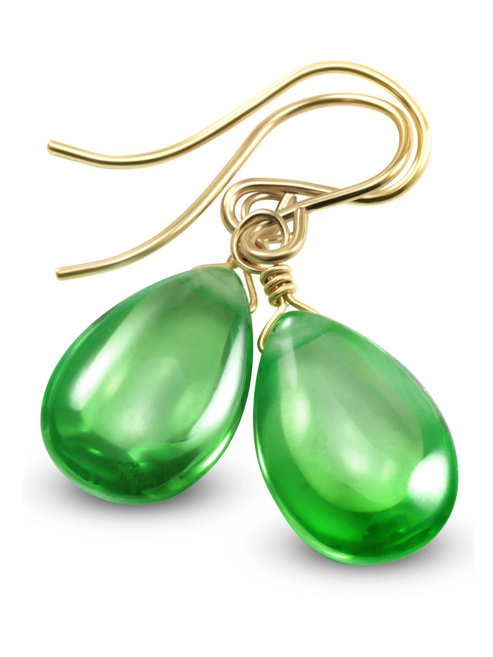 Peridot Green Cubic Zirconia Earrings Smooth Teardrop AAA CZ  Sterling Silver or 14k Solid Gold or Filled Simple Pear Shaped Drops Classic