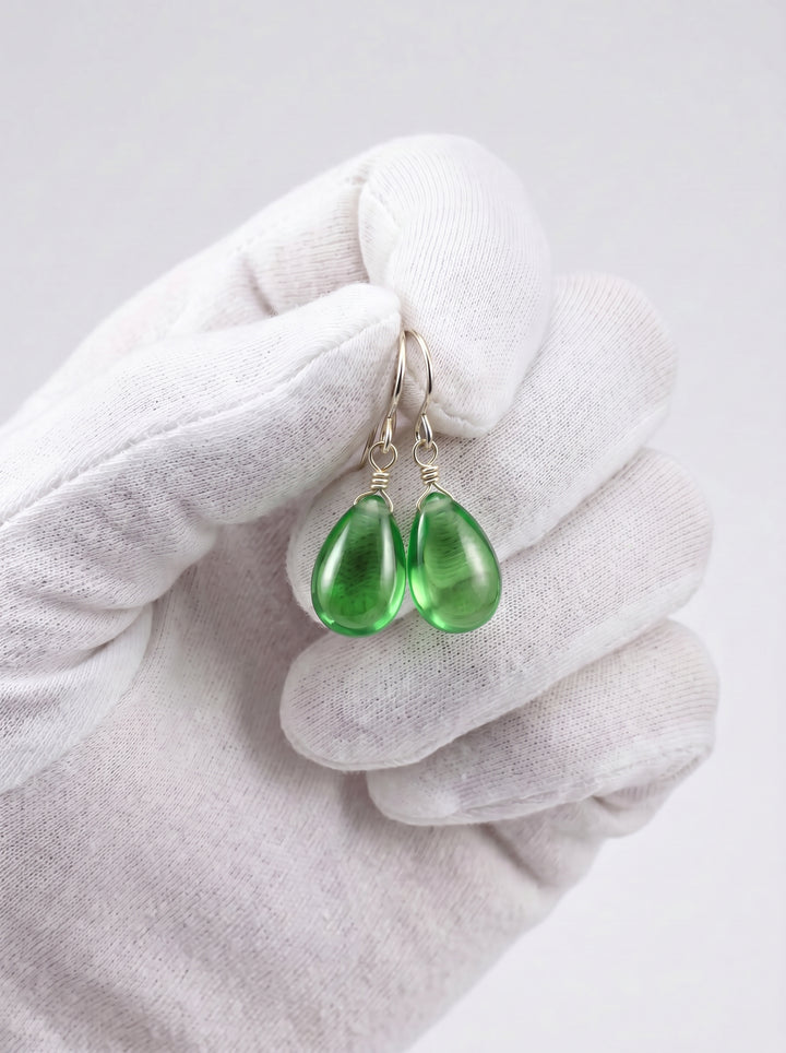 Peridot Green Cubic Zirconia Earrings Smooth Teardrop AAA CZ  Sterling Silver or 14k Solid Gold or Filled Simple Pear Shaped Drops Classic