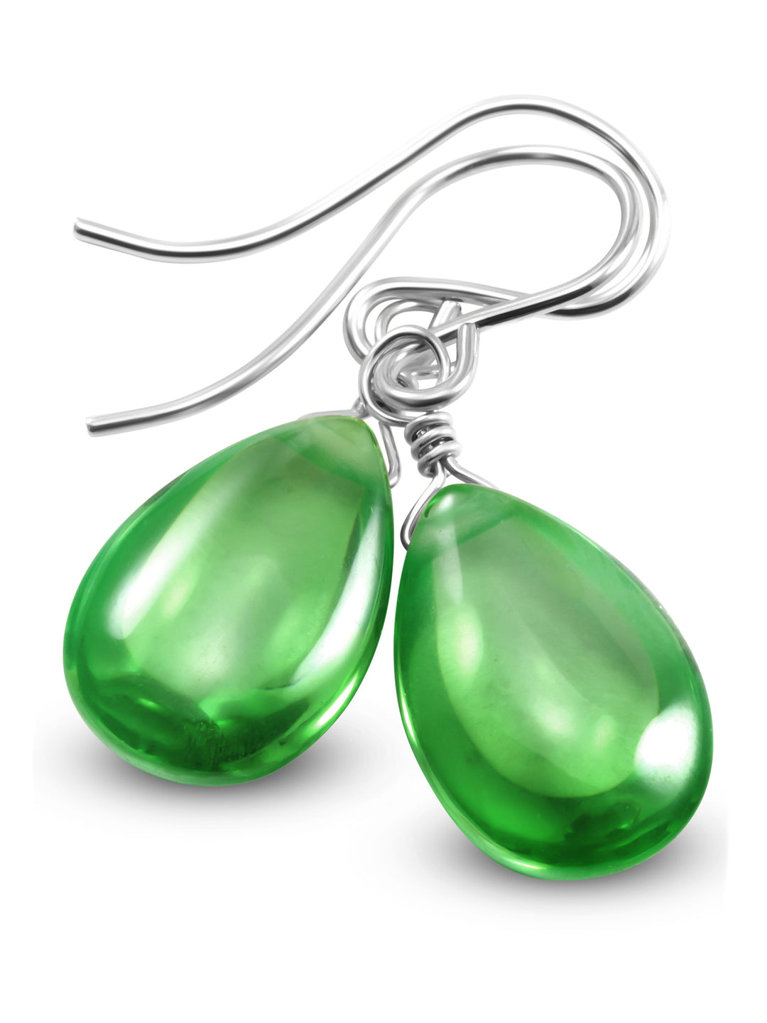 Peridot Green Cubic Zirconia Earrings Smooth Teardrop AAA CZ  Sterling Silver or 14k Solid Gold or Filled Simple Pear Shaped Drops Classic