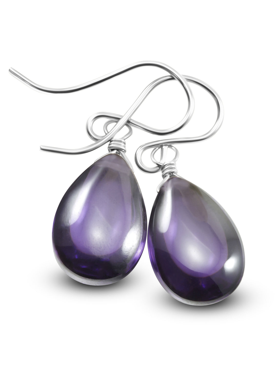 Purple Amethyst Cubic Zirconia Earrings Smooth Teardrop AAA CZ Sterling Silver or 14k Solid Gold or Filled Simple Dainty Lightweight Drops