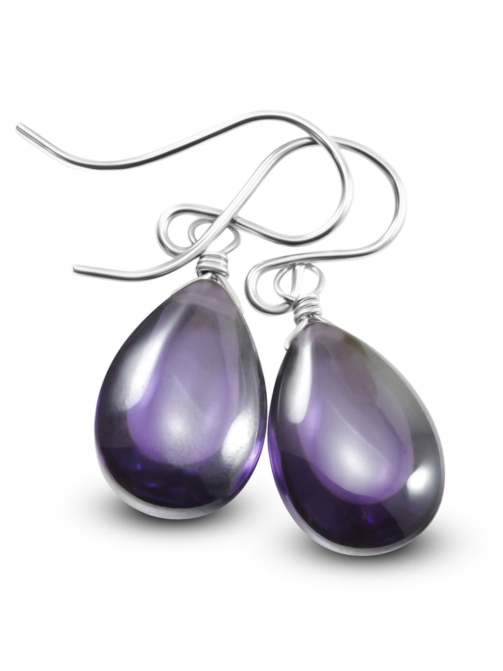 Purple Amethyst Cubic Zirconia Earrings Smooth Teardrop AAA CZ Sterling Silver or 14k Solid Gold or Filled Simple Dainty Lightweight Drops