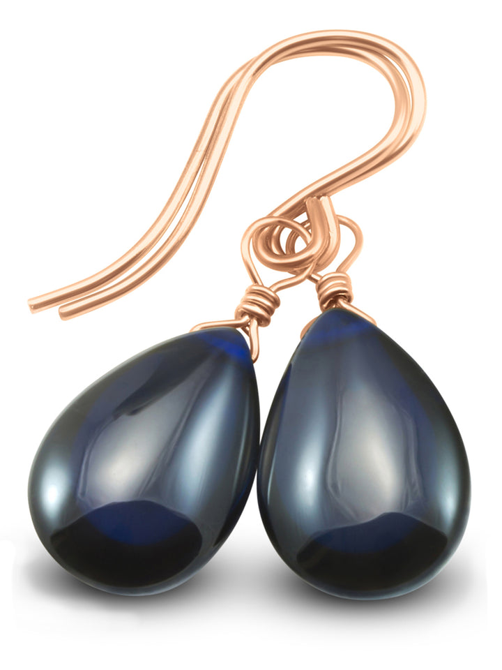 Dark Sapphire Blue Cubic Zirconia Earrings Smooth Teardrop Briolette AAA CZ Sterling Silver or 14k Solid Gold or Filled Pear Drops
