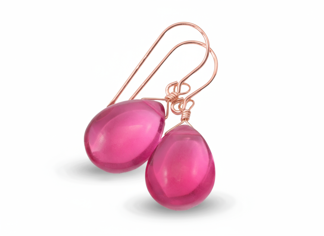 Hot Pink Earrings Smooth Pear Simulated Sapphire Teardrop Drops Dangle Sterling Silver or 14k Solid Gold  or Filled Bright Fuchsia Magenta
