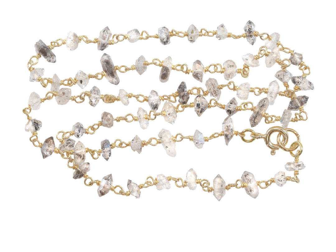 Herkimer Diamond Necklace Faceted Spaced Link 14k Gold Filled  18 19 Inches Double Terminated Clear Tourmalated Quartz Black Rutile
