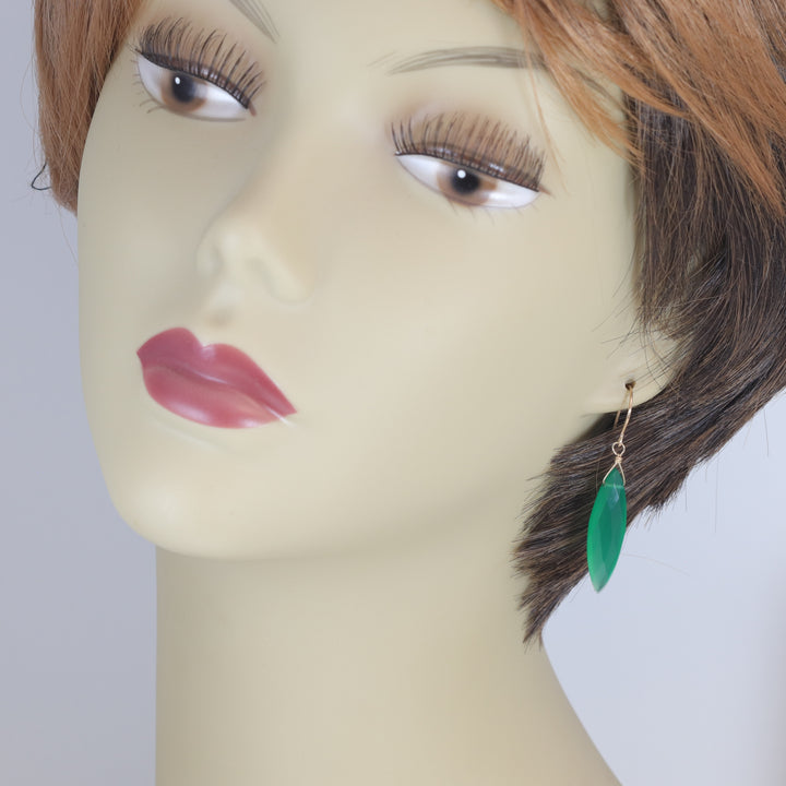 Green Onyx Earrings Faceted Long AAA Drop Dangle Large Narrow Teardrop Sterling Silver or 14k Gold Filled Rich Emerald Green Color Drops