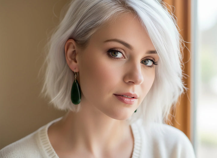 Green Jade Earrings Natural Nephrite Smooth Super Large Teardrop 14k solid gold or filled or Sterling Silver Simple Classic Drops Long Real - Spyglass Designs