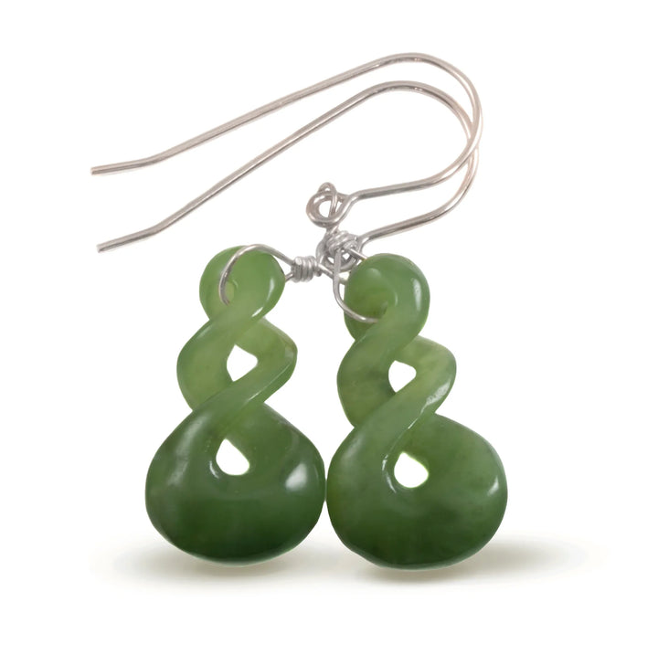 Natural Nephrite Green Jade Earrings Carved Triple Infinity Teardrop 14k solid yellow gold or filled or Sterling Silver unique simple drops - Spyglass Designs