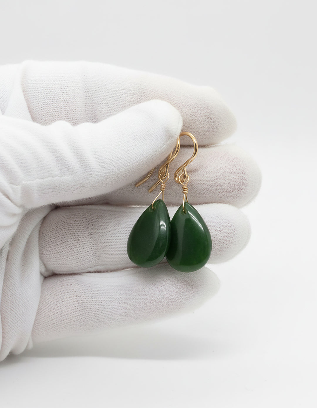 Jade Earrings Natural Green Nephrite Simple Teardrop Smooth Sterling Silver or 14k Solid Gold or Filled Simple Dainty Lightweight Drops