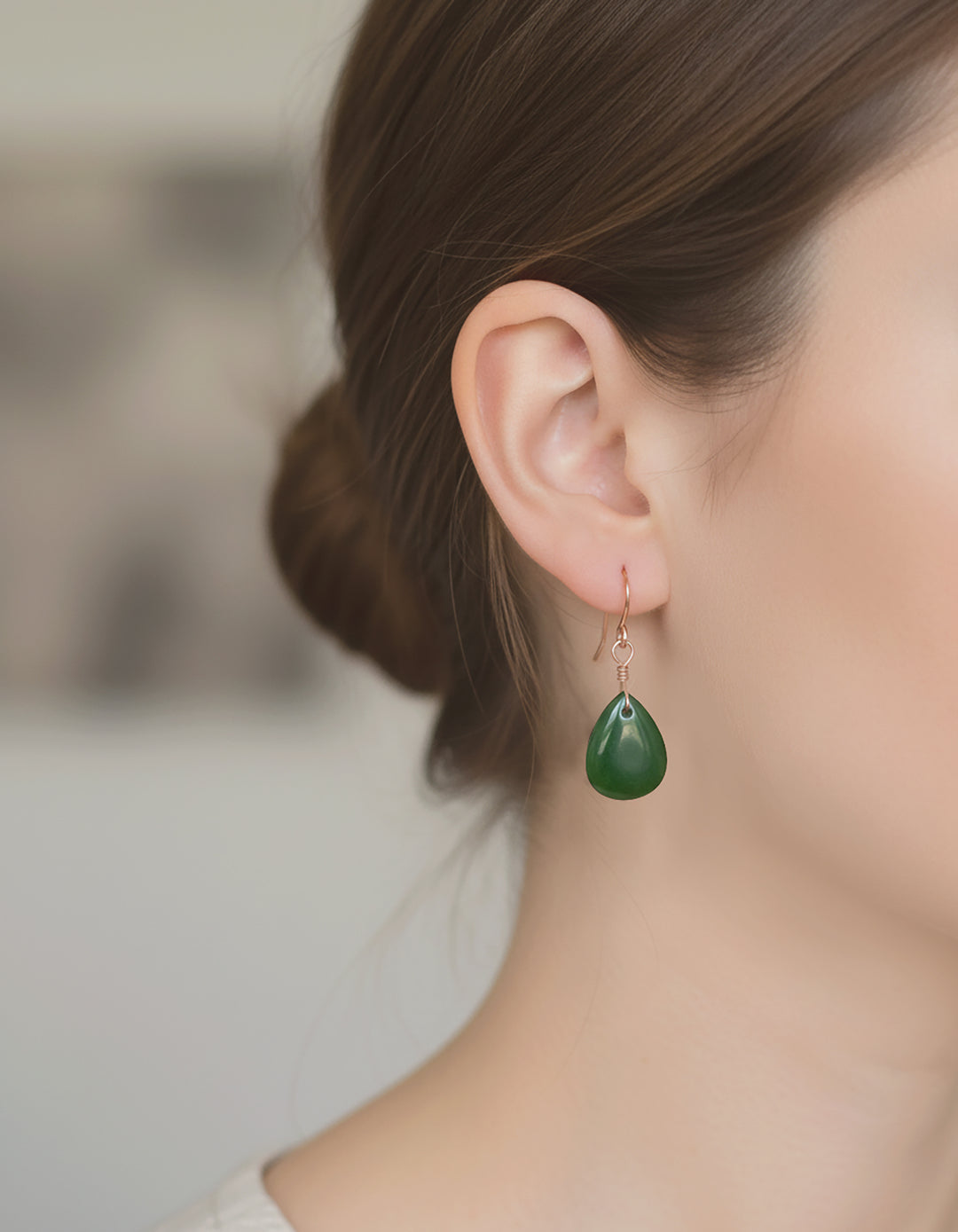 Jade Earrings Natural Green Nephrite Simple Teardrop Smooth Sterling Silver or 14k Solid Gold or Filled Simple Dainty Lightweight Drops