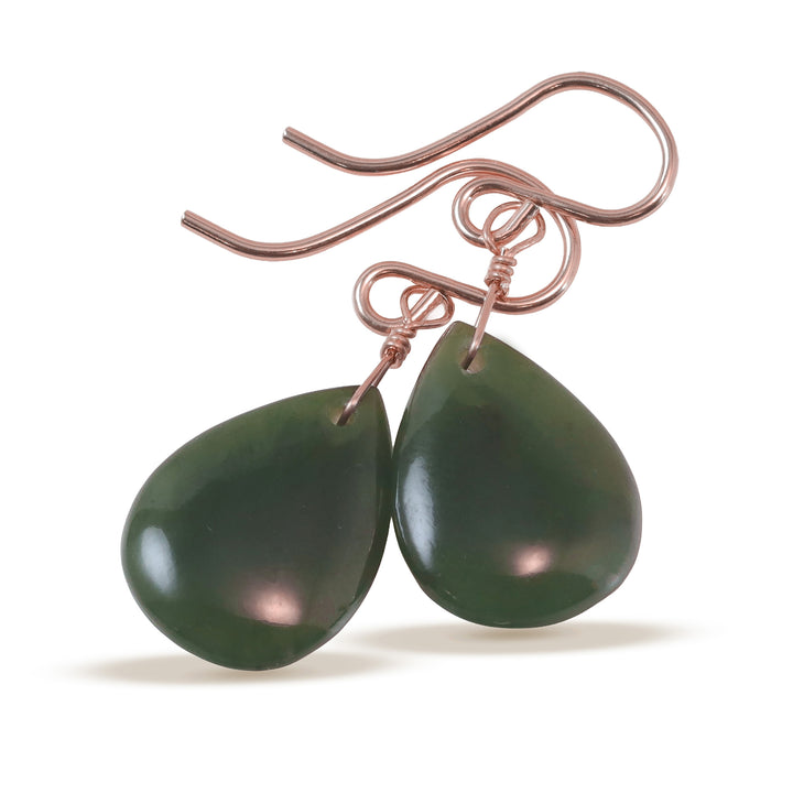 Jade Earrings Natural Green Nephrite Simple Teardrop Smooth Sterling Silver or 14k Solid Gold or Filled Simple Dainty Lightweight Drops