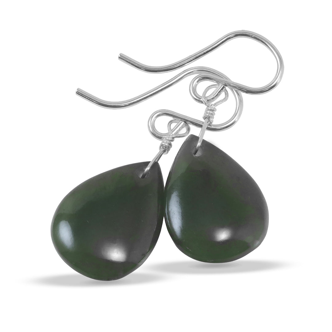 Jade Earrings Natural Green Nephrite Simple Teardrop Smooth Sterling Silver or 14k Solid Gold or Filled Simple Dainty Lightweight Drops