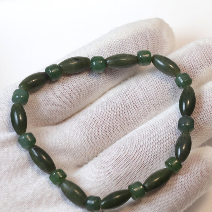 Jade Bracelet Green Nephrite Adjustable 7 8 Inches Inch Simple Everyday Stretch Easy Wear Natural Stones Different Shapes Round  Teardrop