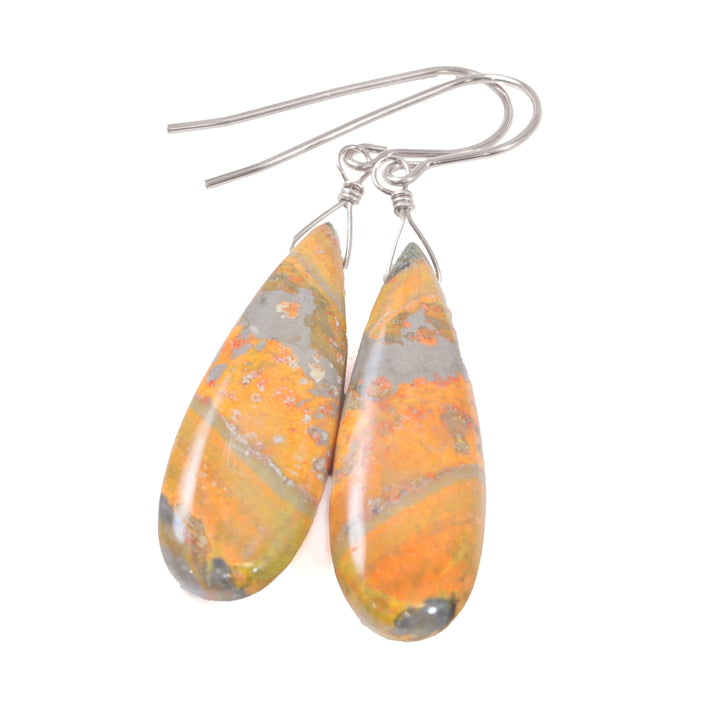 Bumble Bee Jasper Earrings Large Long Smooth Teardrops Select Paired  14k Solid Gold or Filled  or Sterling Silver Spyglass Designs 1.8 Inch
