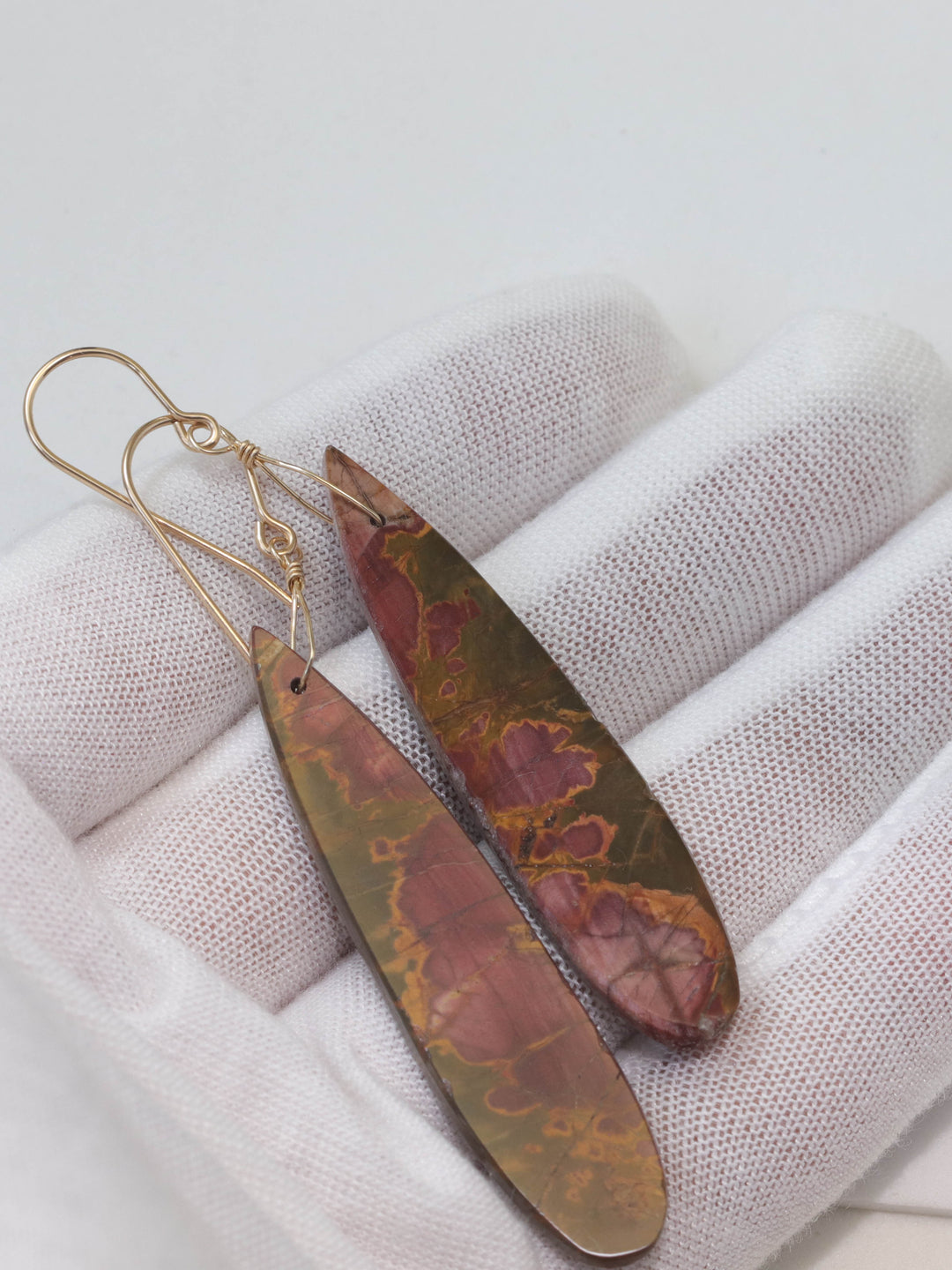 Red Creek Jasper Earrings Red Terra Cotta Brown 14k solid gold or filled or Sterling Silver Smooth Long Dangle Natural Simple Drops 2.5 In