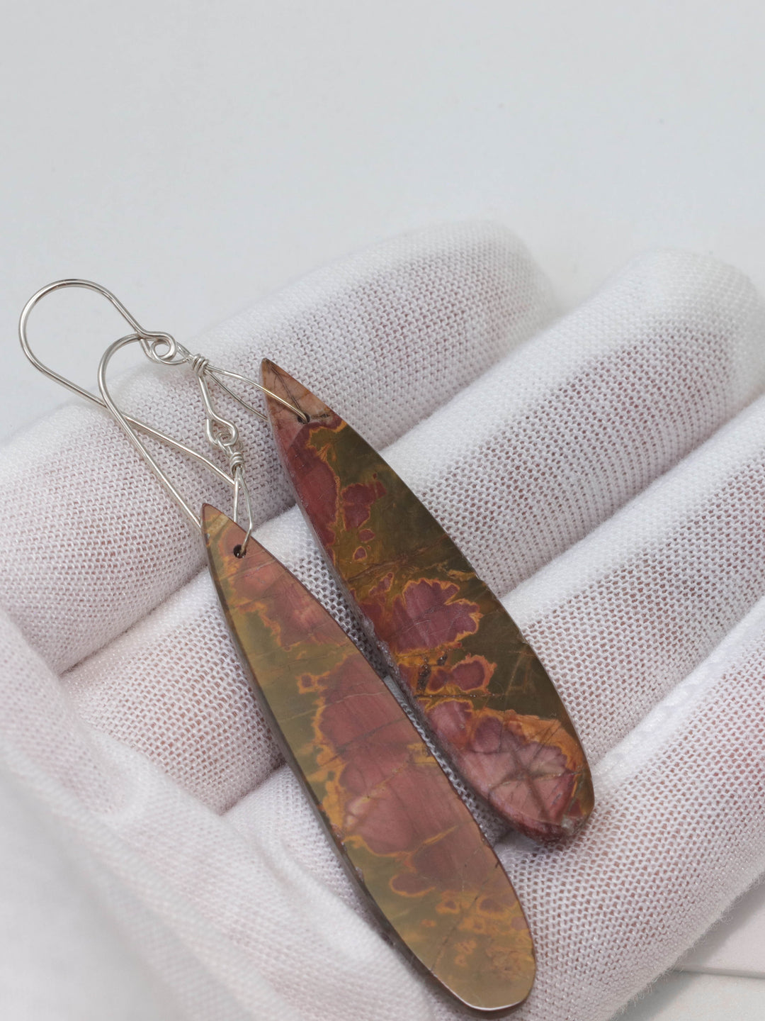 Red Creek Jasper Earrings Red Terra Cotta Brown 14k solid gold or filled or Sterling Silver Smooth Long Dangle Natural Simple Drops 2.5 In