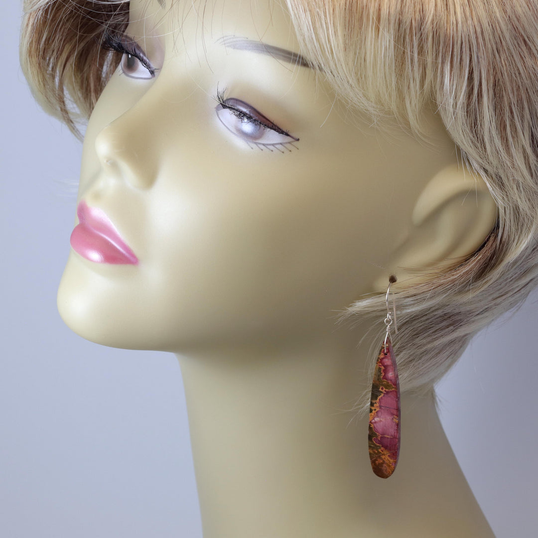 Red Creek Jasper Earrings Red Terra Cotta Brown 14k solid gold or filled or Sterling Silver Smooth Long Dangle Natural Simple Drops 2.5 In