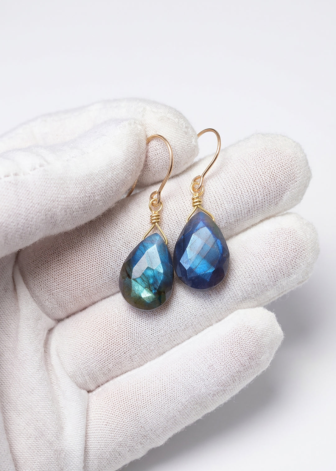 Labradorite Faceted Earrings Blue Flash 1.2" – Sterling Silver or 14k Gold