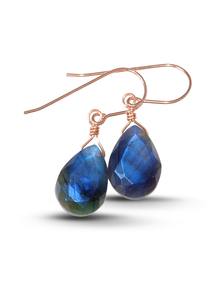 Labradorite Faceted Earrings Blue Flash 1.2" – Sterling Silver or 14k Gold