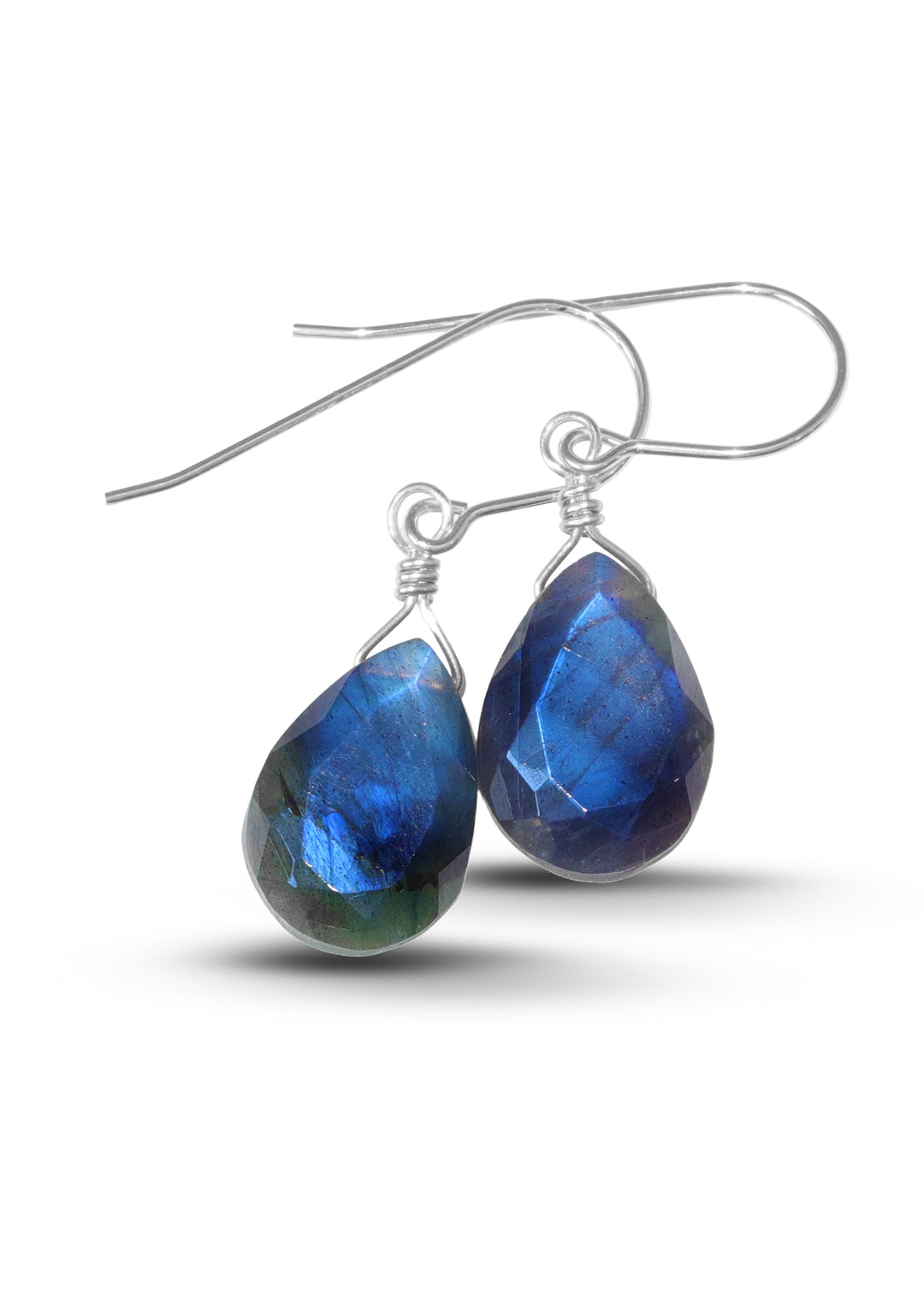 Labradorite Faceted Earrings Blue Flash 1.2" – Sterling Silver or 14k Gold
