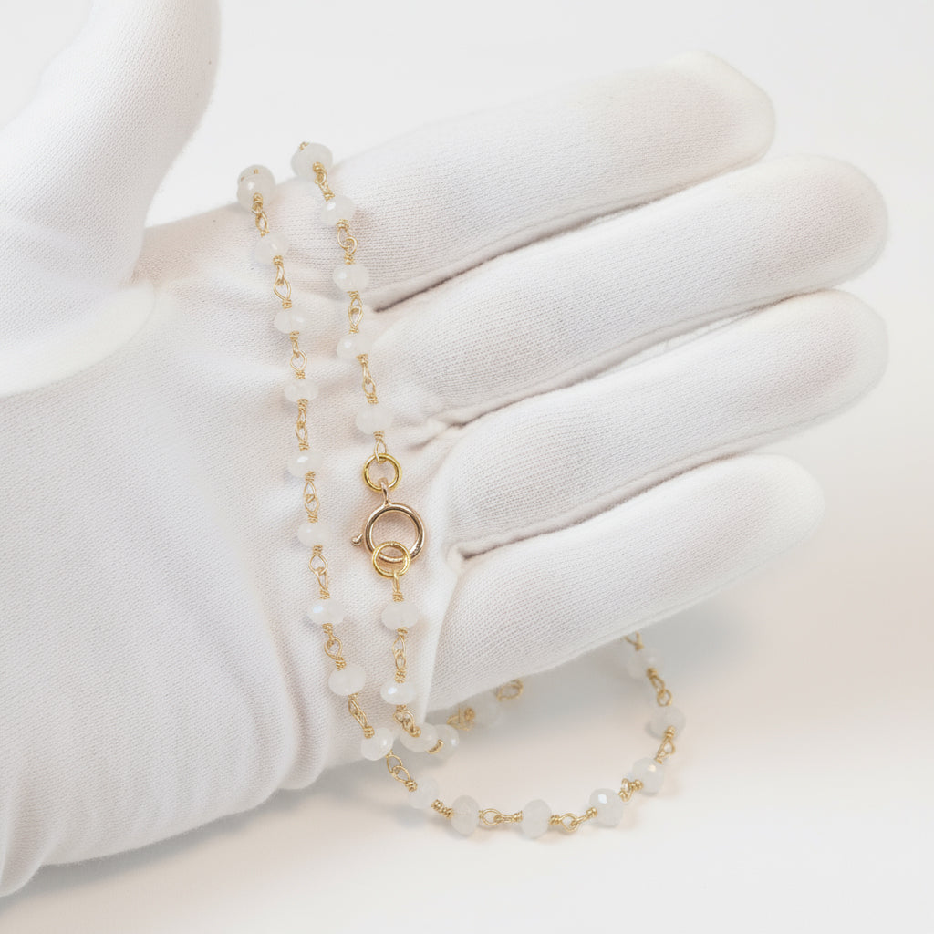 Moonstone Necklace Rainbow Blue White  14k Gold Filled or Sterling Silver Chain Link Faceted  18 19 Inches Simple Dainty Everyday