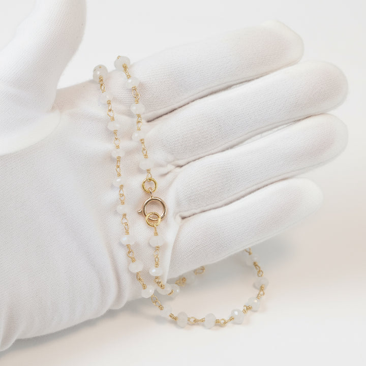 Moonstone Necklace Rainbow Blue White  14k Gold Filled or Sterling Silver Chain Link Faceted  18 19 Inches Simple Dainty Everyday