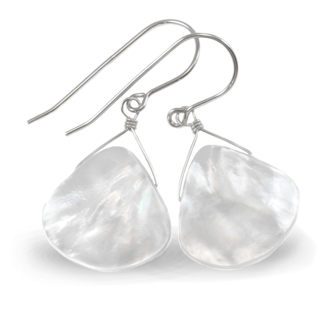 Mother of Pearl Earrings White Shell Heart Shape Teardrop Natural 14k Solid Gold or Filled or Sterling Silver Large Fat High Simple Drop MOP