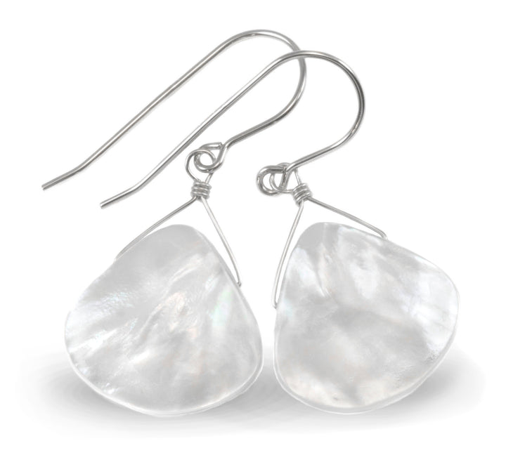 Mother of Pearl Earrings White Shell Heart Shape Teardrop Natural 14k Solid Gold or Filled or Sterling Silver Large Fat High Simple Drop MOP