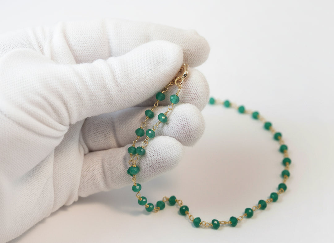 Green Onyx Necklace Faceted Spaced Link Beaded 14k Gold Fill or Sterling Silver Necklace 18 19 Inches Rich Emerald Green in Color 3mm or 5mm
