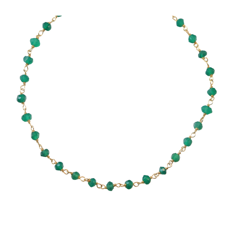 Green Onyx Necklace Faceted Spaced Link Beaded 14k Gold Fill or Sterling Silver Necklace 18 19 Inches Rich Emerald Green in Color 3mm or 5mm