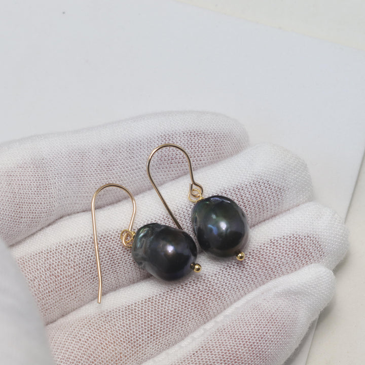 Baroque Pearl Earrings Black Peacock Large Freshwater Cultured Pearls 14k Solid Gold or Filled or Sterling Silver Natural Classic Drops