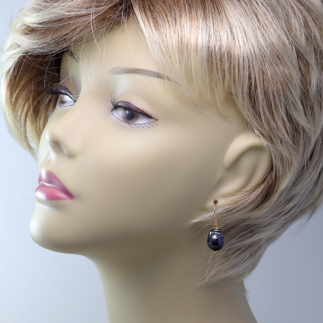 Baroque Pearl Earrings Black Peacock Large Freshwater Cultured Pearls 14k Solid Gold or Filled or Sterling Silver Natural Classic Drops