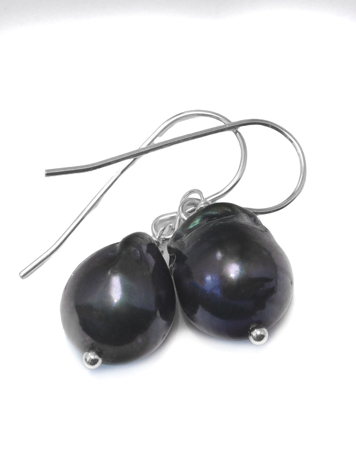 Baroque Pearl Earrings Black Peacock Large Freshwater Cultured Pearls 14k Solid Gold or Filled or Sterling Silver Natural Classic Drops