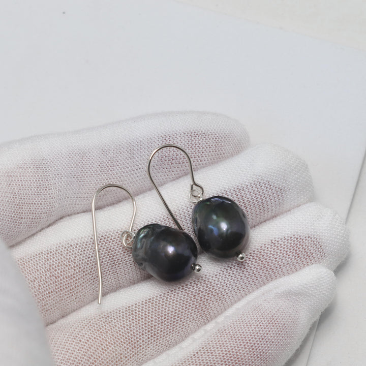 Baroque Pearl Earrings Black Peacock Large Freshwater Cultured Pearls 14k Solid Gold or Filled or Sterling Silver Natural Classic Drops