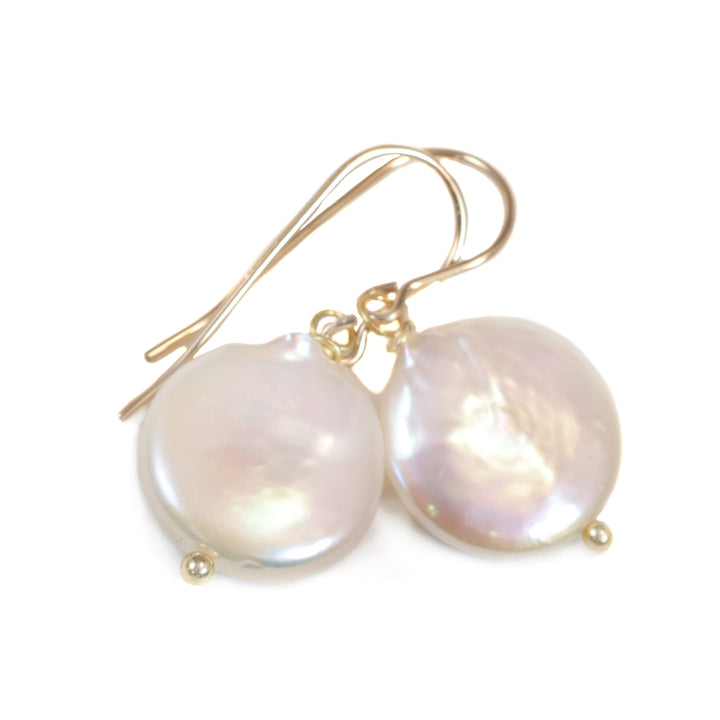 Button Pearl Earrings Sterling Silver or 14k Gold Filled French Ear Wires White High Luster Simple Pearls Genuine Freshwater Drops