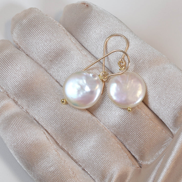 Button Pearl Earrings Sterling Silver or 14k Gold Filled French Ear Wires White High Luster Simple Pearls Genuine Freshwater Drops
