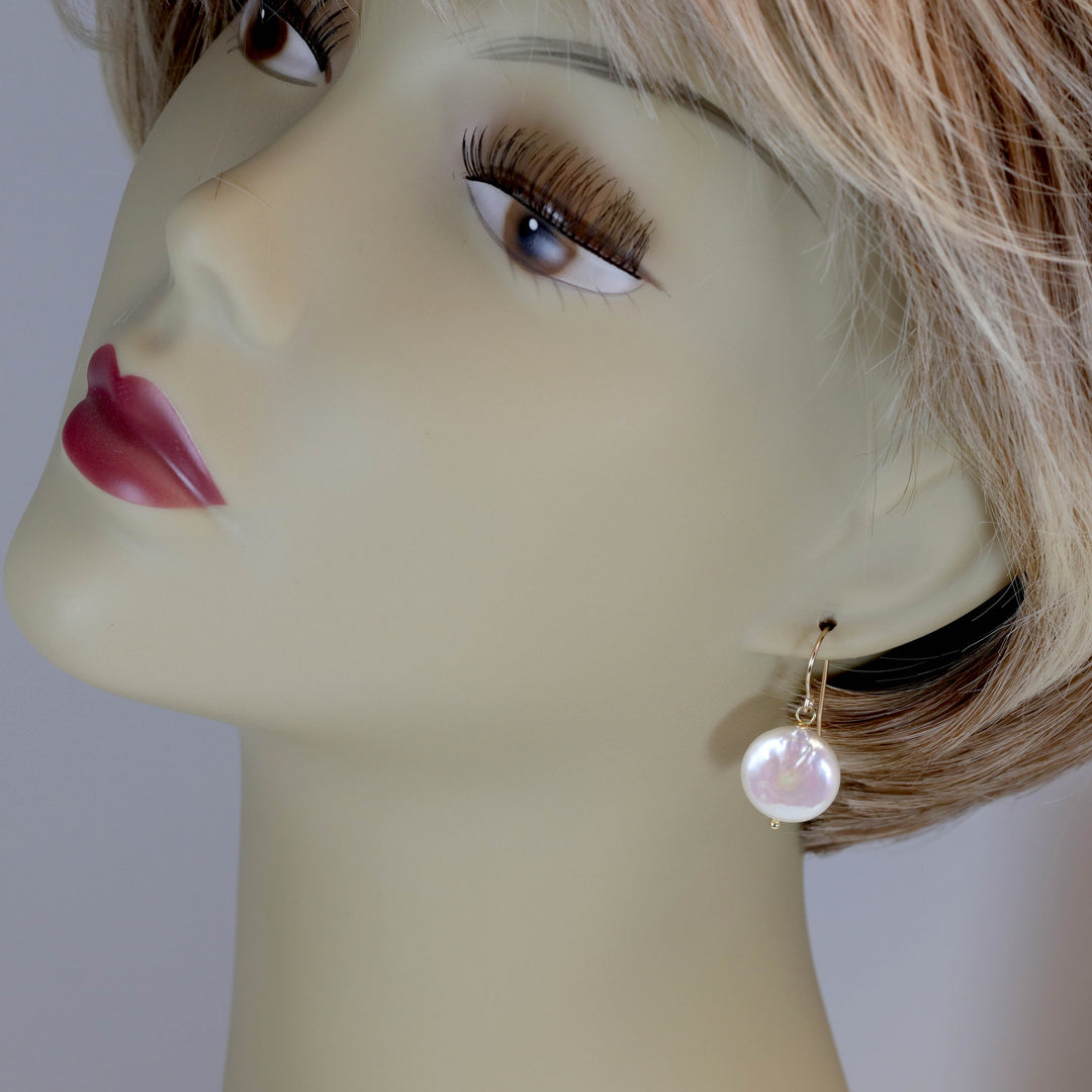 Button Pearl Earrings Sterling Silver or 14k Gold Filled French Ear Wires White High Luster Simple Pearls Genuine Freshwater Drops