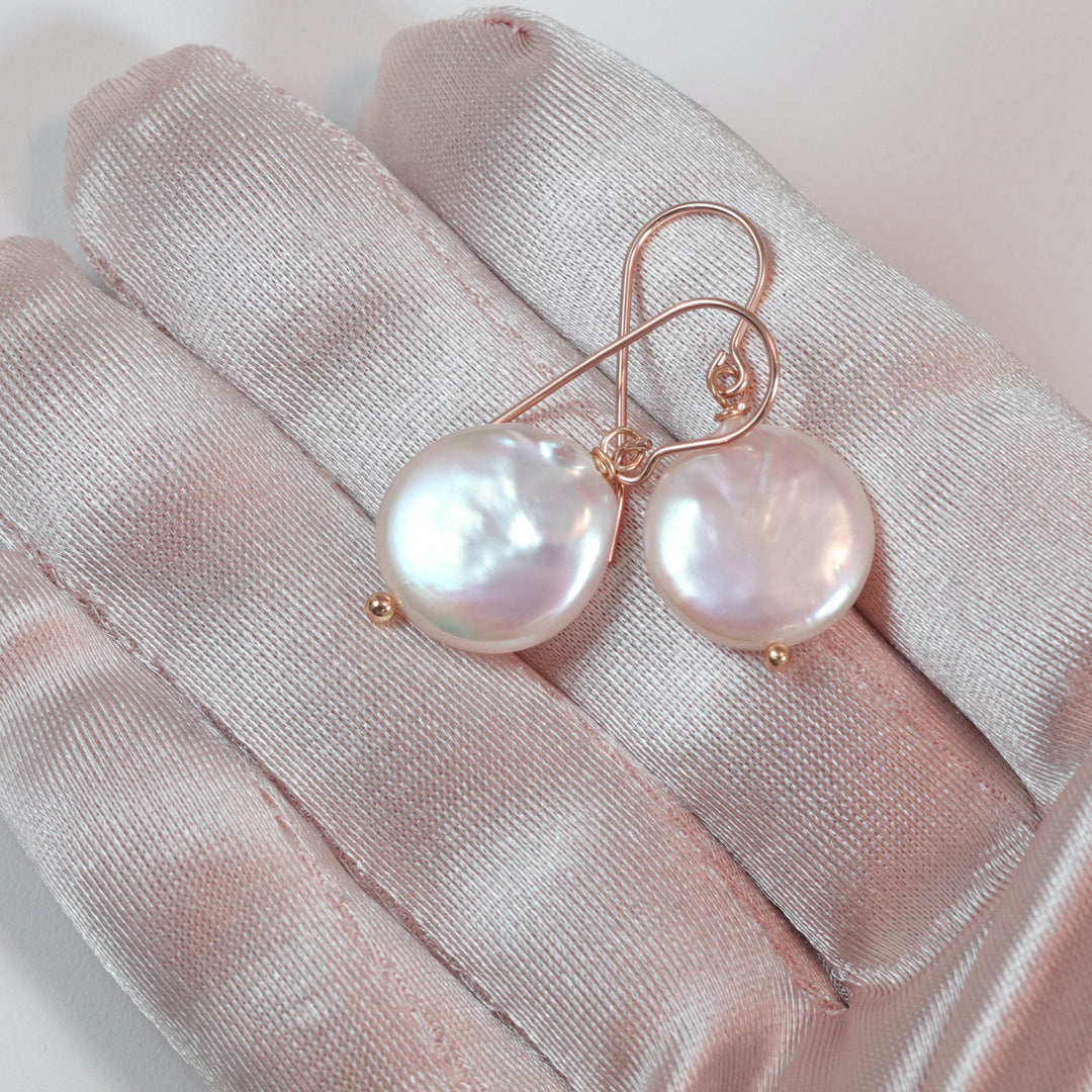 Button Pearl Earrings Sterling Silver or 14k Gold Filled French Ear Wires White High Luster Simple Pearls Genuine Freshwater Drops