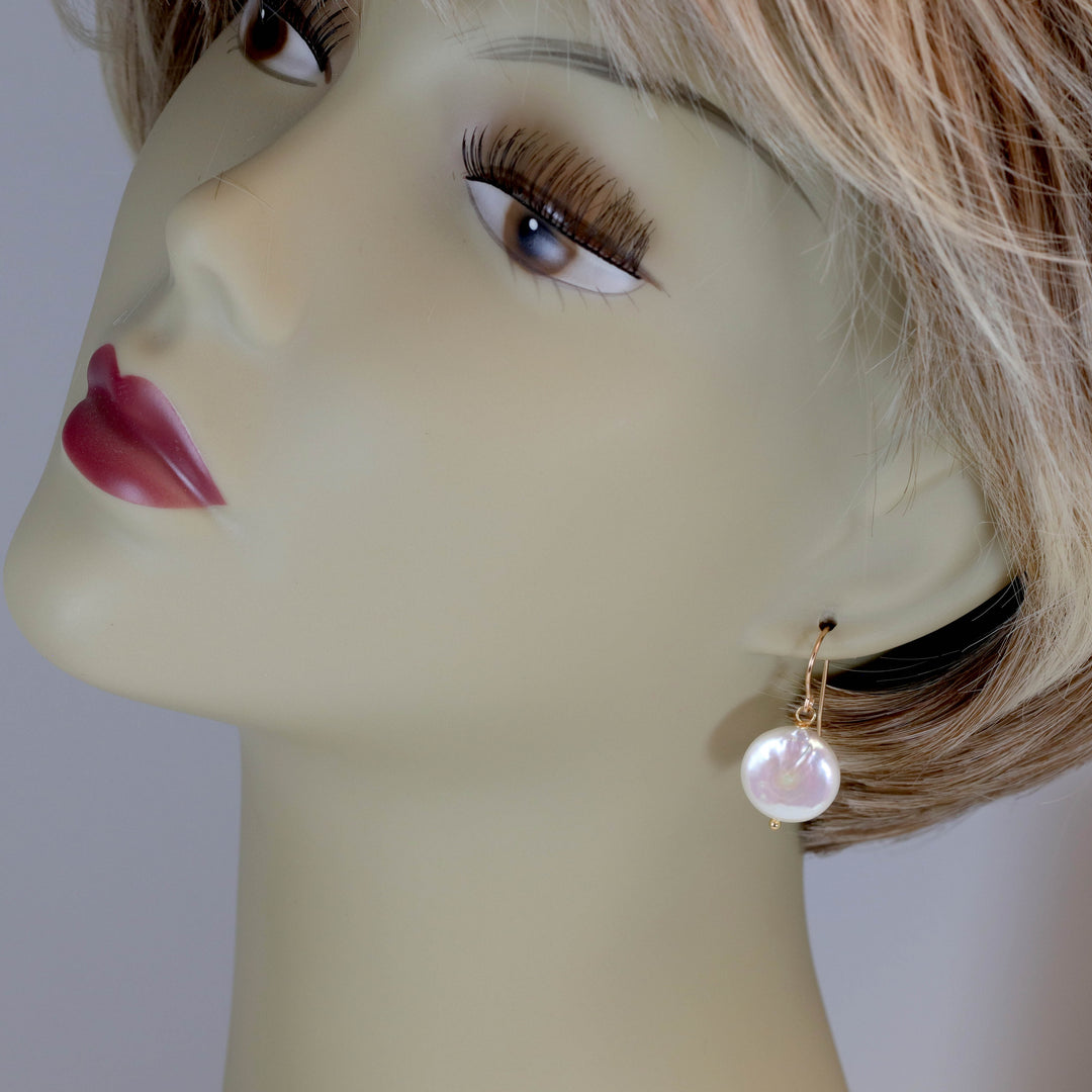 Button Pearl Earrings Sterling Silver or 14k Gold Filled French Ear Wires White High Luster Simple Pearls Genuine Freshwater Drops