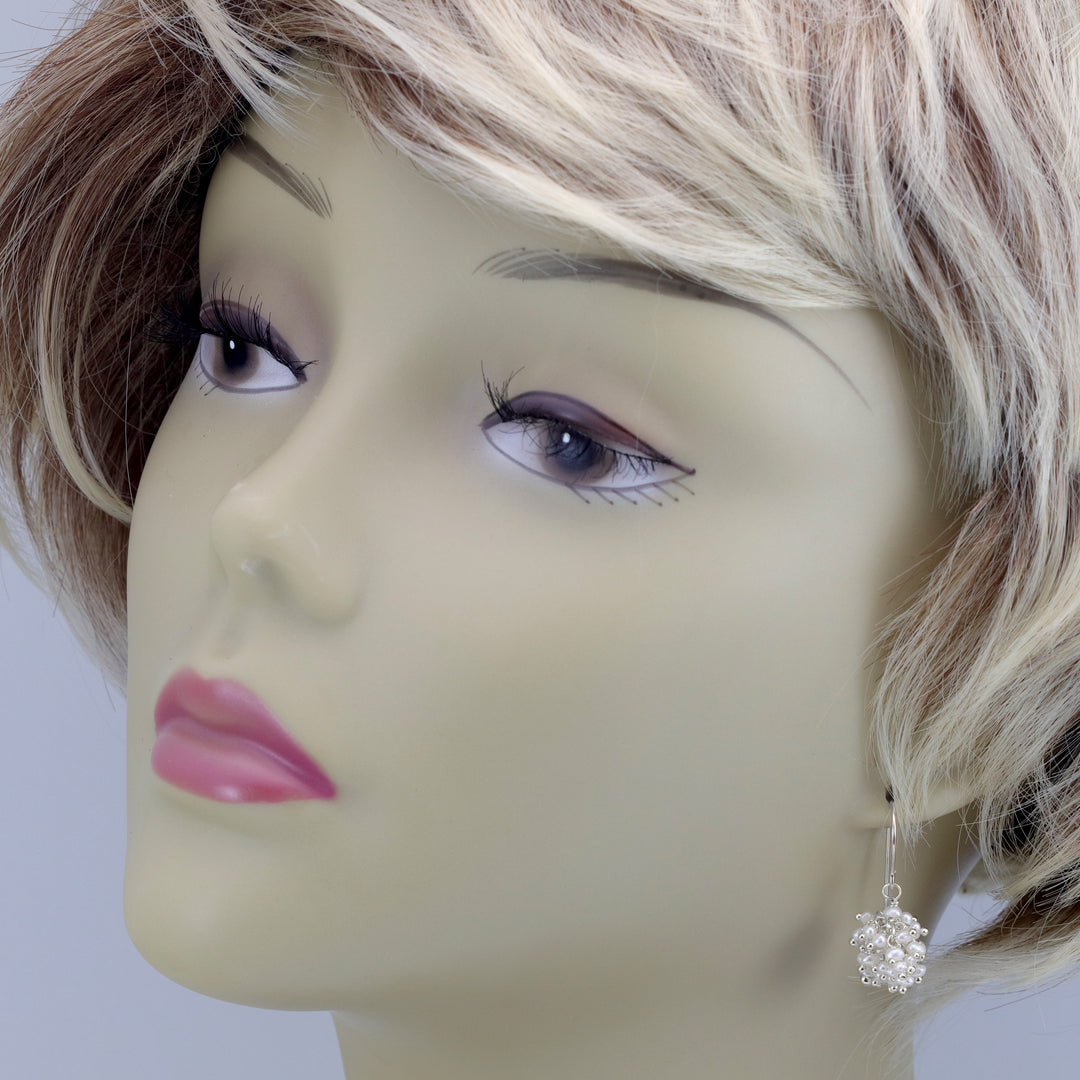 Seed Pearl Earrings  14k Solid Gold or Sterling Silver French Ear Wires White Dense Cluster Freshwater Drops 2 Inch Tiny Small Pearls Dangles