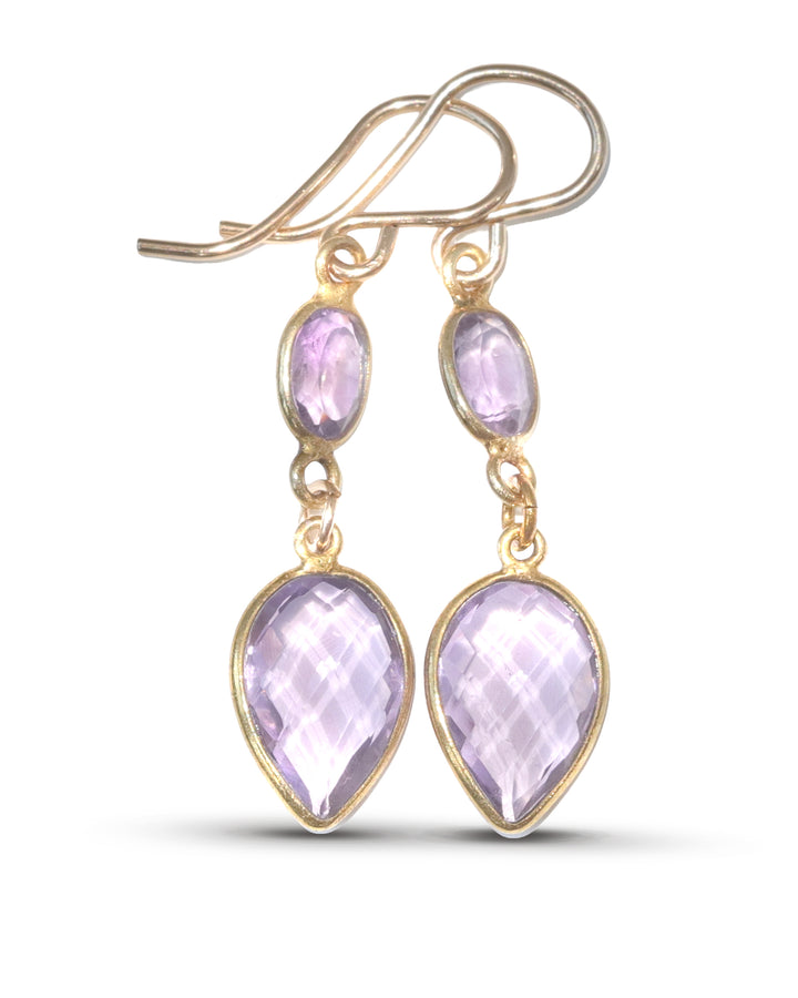 Light Pink Amethyst Bezel Large Teardrop Earrings – 14k Gold Filled