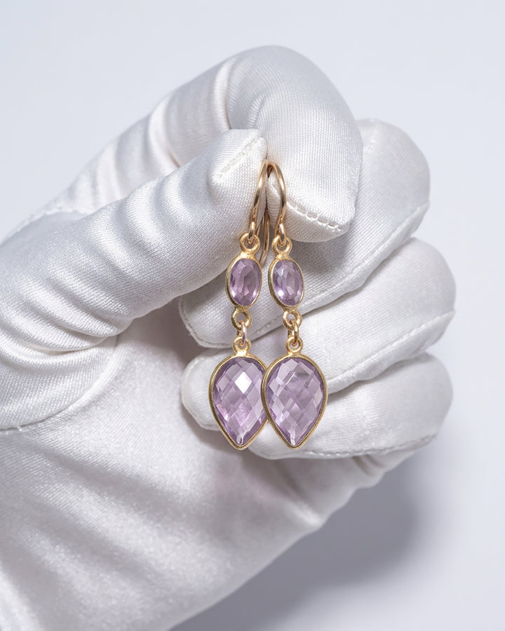 Light Pink Amethyst Bezel Large Teardrop Earrings – 14k Gold Filled
