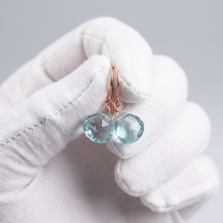 Simulated Aquamarine Blue Earrings Dangles 1.2" – Sterling Silver or 14k Gold