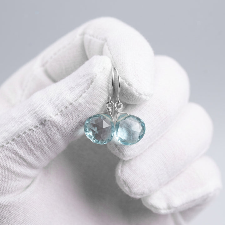 Simulated Aquamarine Blue Earrings Dangles 1.2" – Sterling Silver or 14k Gold