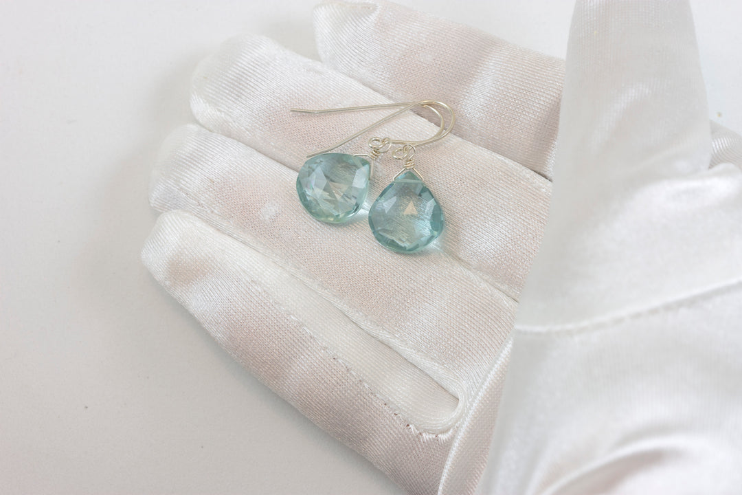 Simulated Aquamarine Blue Earrings Dangles 1.2" – Sterling Silver or 14k Gold